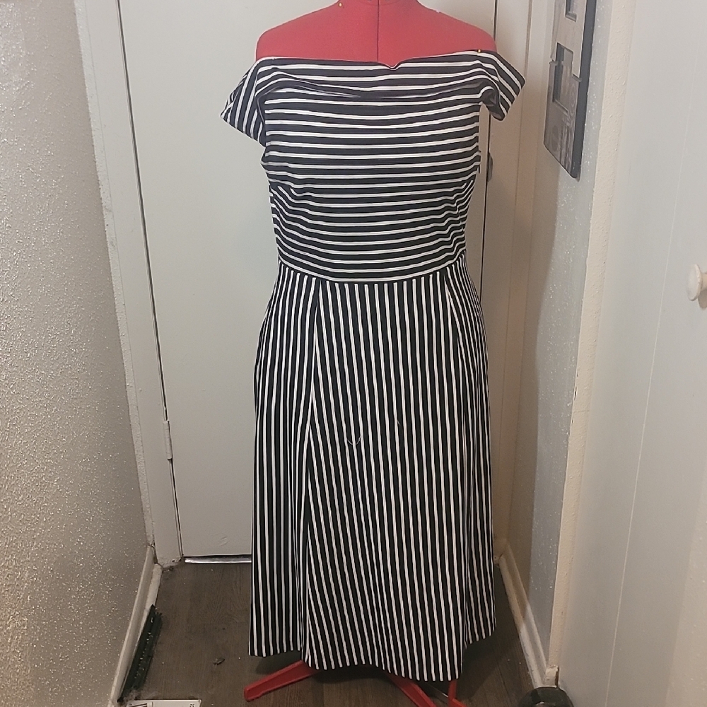 Banana Republic Black and White Striped Midi Dress